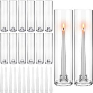 36 Pcs 12" Tall Hurricane Glass Candle Holders with Taper Candles