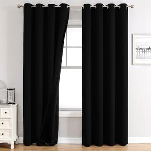 ChrisDowa 100% Blackout Curtains 120 inch Long for Bedroom with Black Liner, 2 Thick Layers Total Blackout Thermal Insulated Grommet Long Window Curtains 2 Panels Set (Black, 52 x 120 Inch)