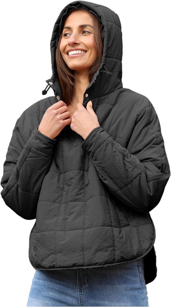 AMEBELLE Women's Oversized Hooded Puffer Jacket Quilted Jackets for Women Lightweight Winter Warm Padded Hoodies Coat (Large, Black)