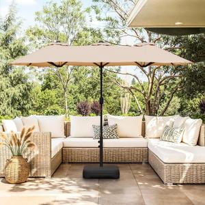 Vongrasig 13FT Large Patio Umbrellas with Base Included, Outdoor Double sided Pool Umbrellas with Crank Handle, Large Rectangle Table Umbrella for Poolside Backyard Market, Khaki