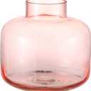 Pink Glass Vase, Short Flower Vase, Round Glass Vases for Flowers, 6 Inch Small Glass Vases for Living Room, Dining Table, Wedding, Bookshelf, Office, Coffee Table