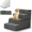 Dog Stairs for Small Dogs, 18" H, 4-Step Dog Steps for Bed and Couch  Pet Ramp for Bed, Non-Slip Pet Stairs for Small and Medium Dogs, Pet Steps with Soft Washable Cover, Old Cat Stairs for Bed, Gray (4 - Step Stairs - L 24 x W 15 x H 18 inches, Dark Grey)