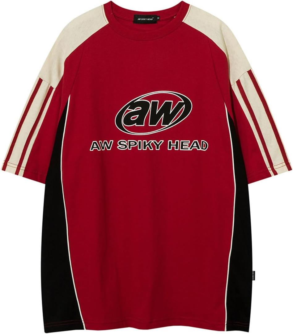 Men's Oversize Graphic Raglan T Shirt Vintage Letter Print Speedway Racing Tees Casual Unisex Streetwear Tops (XL)