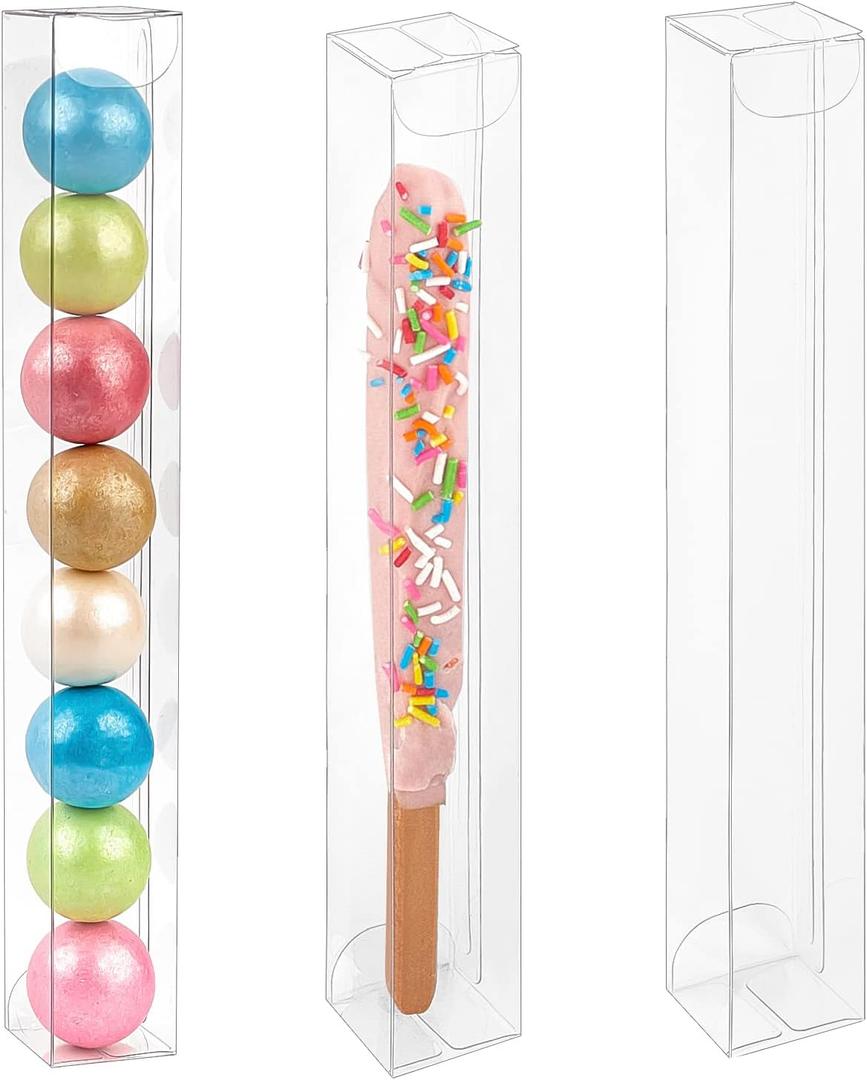 45 PCS Clear Pretzel Rod Boxes 1x1x8 Inches Gumball Tubes Box for 8, Individual Treat Box Transparent Plastic Candy Party Favor Boxes