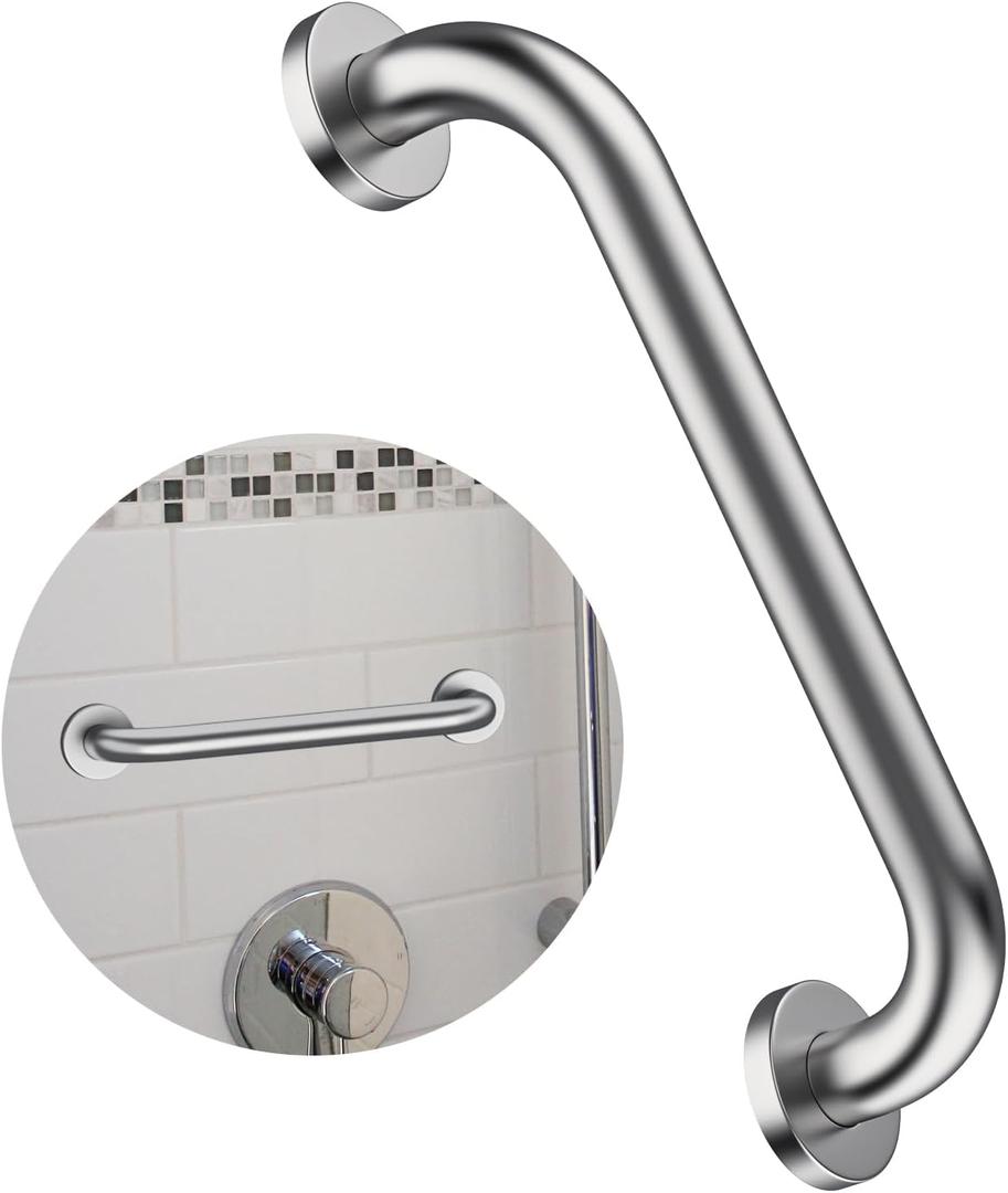 12 Inch Shower Grab Bar Satin Brushed Nickel, ZUEXT Stainless Steel Safety Grab Bar Handle, Bathroom Balance Bar, Safety Hand Rail Support - Handicap, Elderly, Injury, Senior Assist Bath Handle