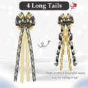 Choies Christmas Tree Topper Bow,53x13 Inches Large Christmas Bow with Glitter Streamer and Patterned Ribbon,Black and Gold Tree Topper Bows for Xmas Tree Wreaths Door Staircase Home Decor