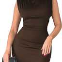 HBQ Women's Ruched Bodycon Dress Summer Sleeveless Sexy Cocktail Club Party Mini Dresses (L)