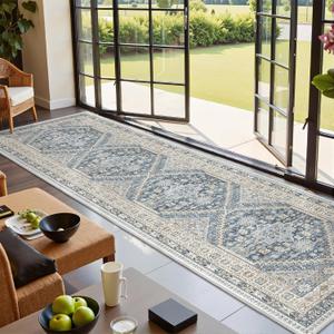 Kitchen Runner Rug Non Slip Washable 2.5x10, Soft Ultra-Thin Entryway Rug Runners for Hallways, Carpet Runner for Living Room,Kitchen, Laundry, Bathroom(Blue/Beige,2.5'x10')