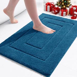 Buganda Bathroom Rugs, 24" x 16", Soft and Absorbent Microfiber Bath Rugs, Non-Slip Shaggy Shower Carpet, Machine Wash Dry Bath Mats for Bathroom Floor, Tub and Shower, Peacock Blue