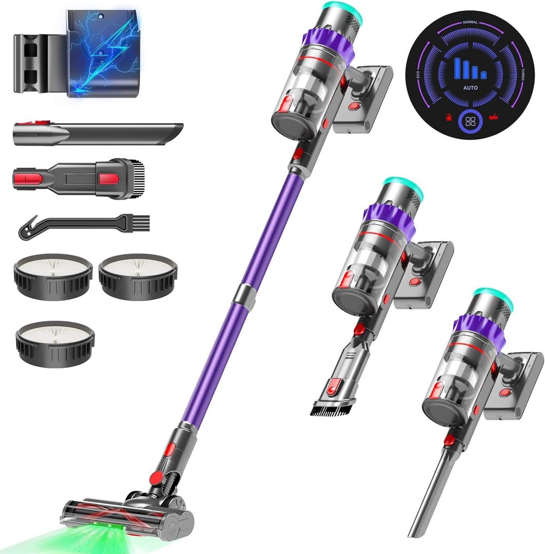 Cordless Vacuum Cleaner, 550W 48kPa 60 Mins Runtime Vacuum Cleaners for Home, Stick Vacuum with Intelligent Display, Rechargeable Battery and Anti-Tangle Brush, Perfect for Pet Hair/Carpet/Floors