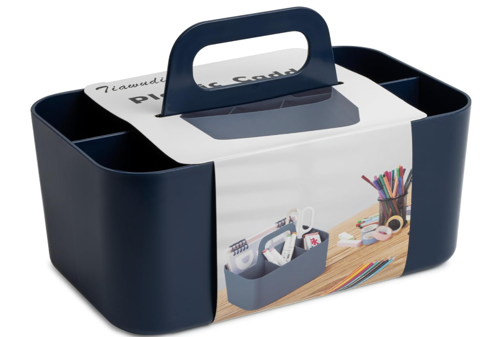 Tiawudi Multipurpose Caddy Organizer, Plastic Caddy with Handle, Stackable Desk Organizer for Stationery, Marker and Pencil, Office Supplies Organizer, Dorm Caddy