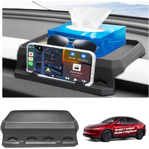2026 Tesla Behind Screen Storage Box Model Y Juniper Model 3 Highland Non-Slip Sunglass Phone Tissue Card Holde Model Y/3 Accessories Center Console Dashboard Hidden Organizer Tray