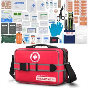 401 Piece First Aid Kit with Chest Seals -Labeled, Expandable & Mountable, Emergency Medical Kit for Home, Car, Camping & Outdoor, Waterproof Trauma Kits with Labeled Compartments