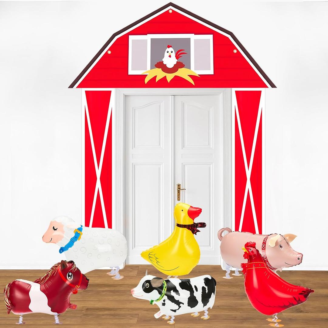 Farm Birthday Party Decorations - Barn Backdrop Door Banner for Farm Themed Party Decor, Barnyard Backdrop for Kids' Photo Booth Props, Baby Showers