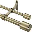 Antique Bronze Double Curtain Rods, Double Drapery Rod 36-72 Inch, Double Curtain Rods with Cap Finials, Adjustable 1 Inch Front and 5/8 Inch Back Dual Curtain Rod, Antique Bronze Double Window Rods