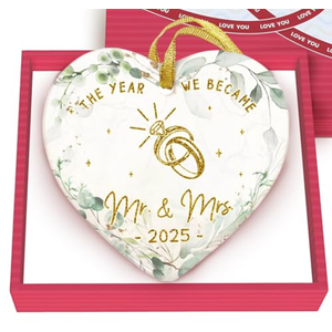GOSSBY Wedding Ornament 2025 - The Year WE Became MR MRS - 2025 Wedding Gift for Couple - Bridal Shower, Newlywed, Just Married, Mr Mrs Gift for Bride Groom - 1st Married Couple Christmas Decor Pack of 2