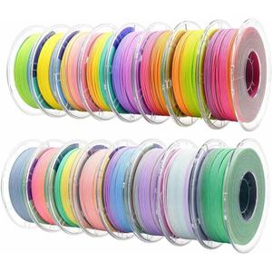 Matte Rainbow PLA 3D Printer Filament Bundle, 1kg,16 Rolls