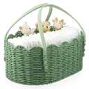 Premium PE Rattan Diaper Caddy Organizer with Handles, Easy-clean PE Wicker Storage Basket, Sage Green Nursery Organizer for Baby Essentials & Baby Shower Gifts