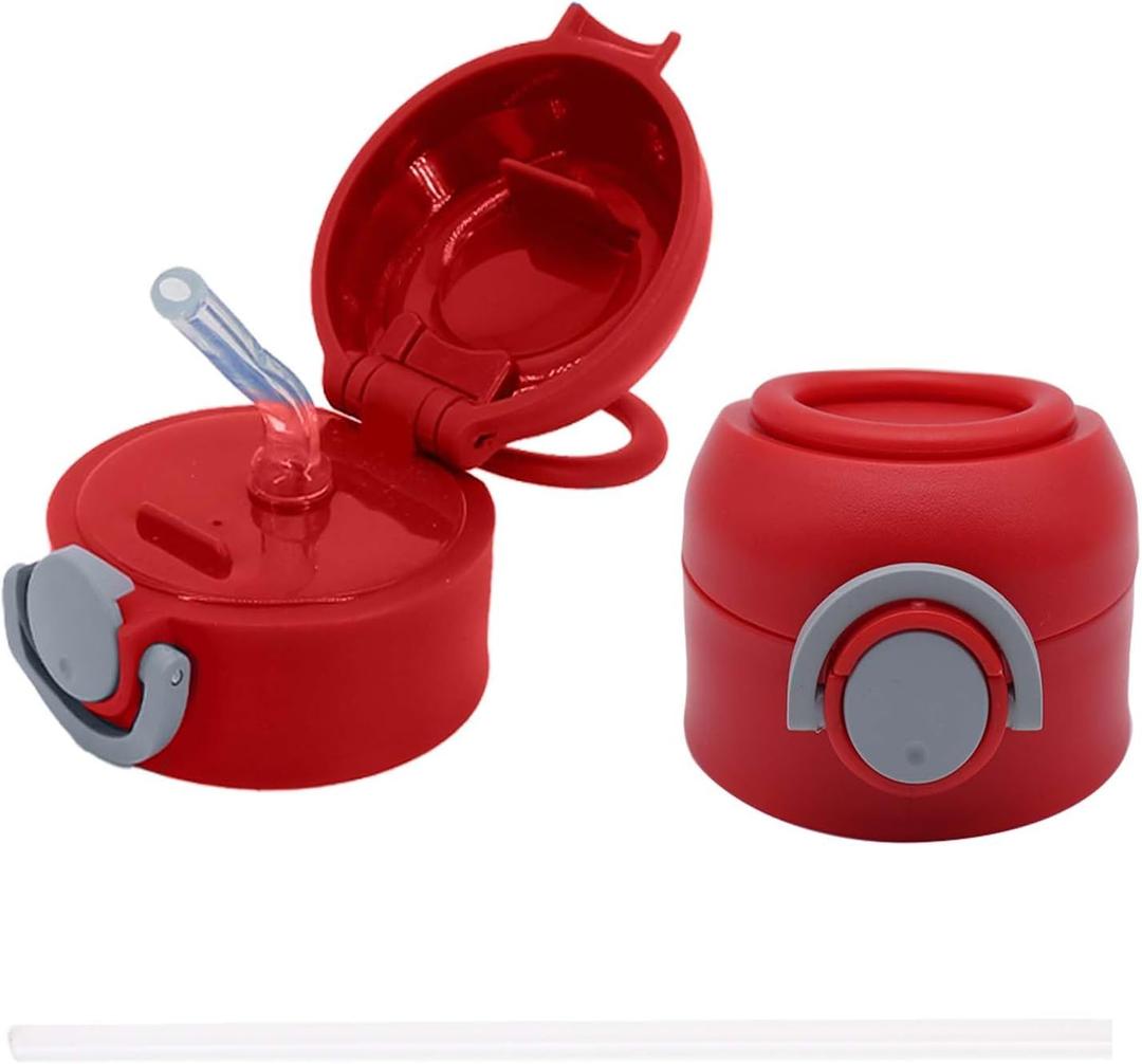 12oz Replacement Lid with 1 Straw for Kid Tumbler,1 pcs Leak-Proof and Spill-Proof Straw Lids for Brand, BPA Free, (red)