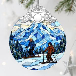 Stained Glass Ornament, Christmas Ornaments, Christmas Decorations for Tree, Holiday Ornament, Gifts for Skiers, Holiday Party Gifts, Gift Ideas & Xmas Gift - Snowy Mountain