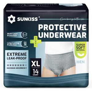 SUNKISS Incontinence Underwear for Men,Daytime Disposable Adult Pull Ups,Mens Protective Briefs with Maximum Absorbency, XLarge, Grey, 14 Count