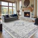 Rugxara 8x10 Washable Area Rug for Living Room, Extra Large Vintage Boho Rugs for Office, Kids Room, Farmhouse, Durable Low Pile Non Slip Carpet for High Traffic Areas,Blue Quartz