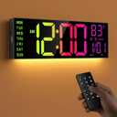 JALL 16.15 inch Large Digital Wall Clock, RGB Lights with Remote Control, Dual Alarms with Big LED Display, Auto DST, C / F Temperature for Classroom, Birthday Gift, Senior