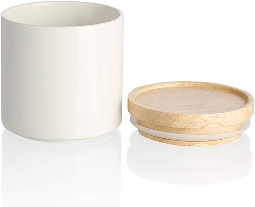 Sweejar Kitchen Canisters Ceramic Food Storage Jar, Stackable Containers with Airtight Seal Wooden Lid for Serving Ground Coffee, Tea, Sugar, Salt and More - 16 Fl Oz (White)