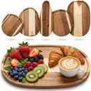 Okllen Set of 5 Small Acacia Wood Serving Platter and Trays, Irregular Oval Solid Wood Plates Serving Tray, Lightweight Wood Dinner Plates for Breakfast, Coffee, Tea, Snack, 6.3~11.7" L, 5.1~8.2" W