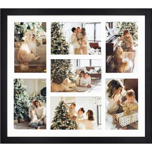 Golden State Art, 13.7x15.7 Matted Black Wood 7-Opening for 4 x 6 Collage Picture Frame
