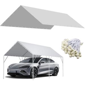 12 x 20 Ft Carport Replacement Canopy Cover Garage Top Tent Shelter Tarp,200G Heavy Duty Car Port Canopy Tent,Grey Waterproof and UV Protected Tarp with 50 Ball Bungees (Frame Not Include)