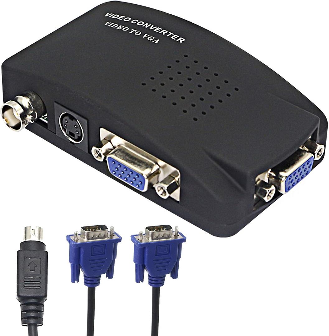 XMSJSIY BNC to VGA Video Converter, S-Video Input to VGA Output, Supports PAL/NTSC, Easy to Install and Operate