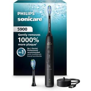 Philips Sonicare 5900 Series Electric Toothbrush, Pressure Sensor, 6 Brushing Settings, SmarTimer, BrushPacer, 21-Day Runtime, Gentle Professional-Clean Feel, for Sensitive Gums, Black, HX7131/02