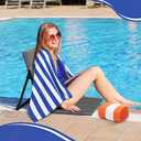 Yalikop 4 Pcs Foldable Poolside Chair Set with Towels, Portable Beach Floor Seats with Back Support and Carry Bag, Lightweight Outdoor Chairs for Pool Beach Camping Lawn(Dark Blue and Gray)