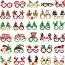 30Pcs Christmas Glitter Glasses Frames for Kids, Christmas Eyeglasses Holiday Party Glasses Frames Christmas Decoration Accessories for Christmas Parties Holiday Favors Photo Booth(One Size Fits All)