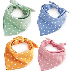 4PCS Fall Dog Bandanas Cat Birthday Cute Soft Cotton Puppy Scarfs Washable Daily Handkerchief Pink Green Blue Orange Comfortable Gifts, Adjustable Accessories for Small Medium Large Girl Boy Pup Pet (Polka Dot)