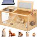 Hamster Cage 32" Wooden Chewproof, 270 Panoramic View Large Habitat with Bite-Proof Mesh, Top Dual Access Doors & Acrylic Panels, for Syrian/Dwarf Hamsters, Guinea Pigs, Chinchillas & Gerbils 16.0"L x 16.0"W x 32.0"H