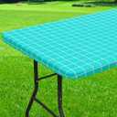 Rectangle Vinyl Table Cloth 24x48, Waterproof Elastic Fitted Tablecloth with Flannel Backing, Plastic Table Cover for Picnic, Camping, Outdoor, Aqua