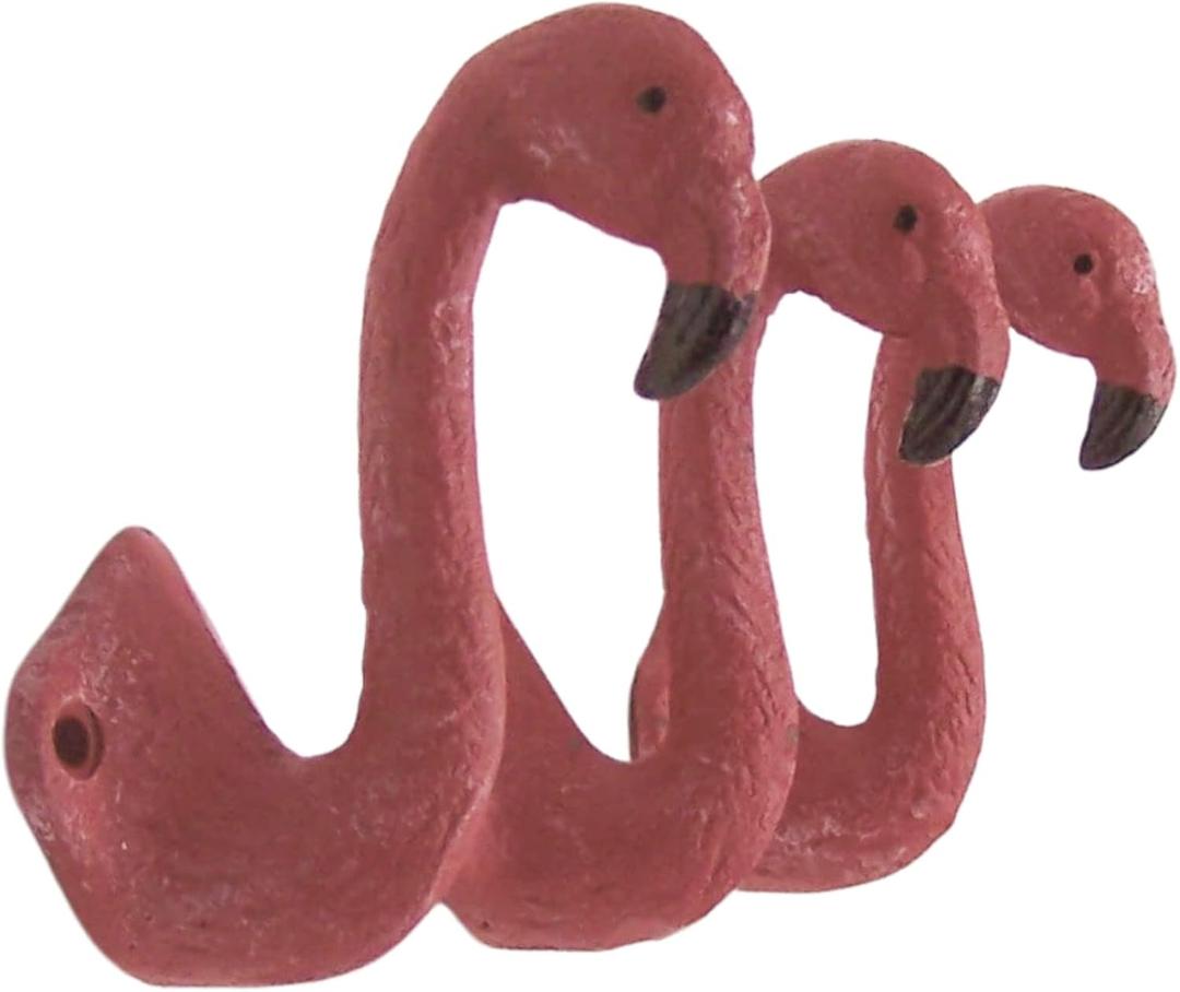 Wowser Set of 3 Nautical 4-Inch Pink Flamingo Cast Iron Wall Hooks