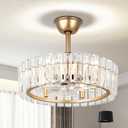 CLAIRDAI 20.7" Crystal Caged Ceiling Fan Gold Fandelier Ceiling Fan with Lights and 6 Speed Retractable Ceiling Fans for Bedroom Living Room (6*E12,Bulbs not Included) (Medium)
