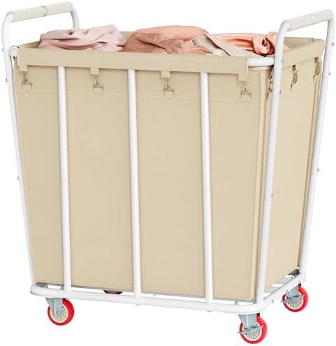 Hoctieon Large Laundry Cart with Wheels, 400L Heavy Duty Laundry Basket Organizer, Rolling Hamper Sorter for Clothes Storage, Industrial Dirty Clothes Hamper for Home & Hotel, Beige