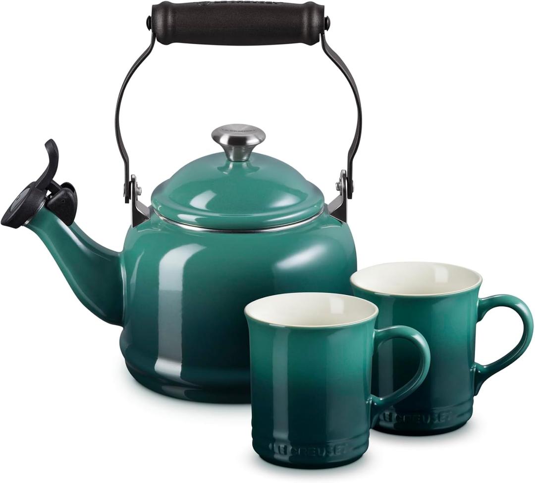 Le Creuset Demi Kettle (1.25 qt.) and 2 Mugs (14 oz. each), Artichaut
