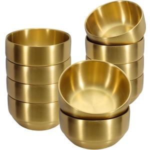 10 Pack Thick Gold 304 Stainless Steel Bowls 4.1 Inch, 10.1 Oz Double Wall Insulated Metal Rice Bowls Set, Ice Cream Salad Soup Sauce Bowl, Kitchen Serving Small Bowls for Side Dishes