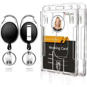 Teskyer 2-Pack Badge Holder Retractable Clip, Heavy-Duty Badge Reel with 6.7oz Load Capacity, Clear Vertical Hard ID Card Badge Holders for Work Office Nurse Teacher Student Teskyer 2-Pack Badge Holder Retractable Clip, Heavy-Duty Badge Reel with 6.7oz Load Capacity, Clear Vertical Hard ID Card Badge Holders for Work Office Nurse Teacher Student