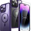 TAURI 2 in 1 Magnetic for iPhone 14 Pro Case, [Designed with Magsafe] with Screen Protector, Shockproof Case for iPhone 14 Pro, Purple