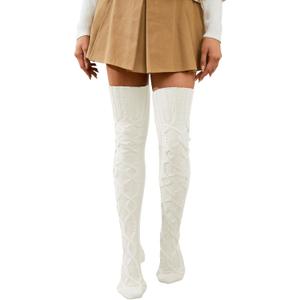 Leoparts Cable Knitted Thigh High Socks for Women Winter Extra Long Over Knee High Leg Warmer Stockings, 39 inches