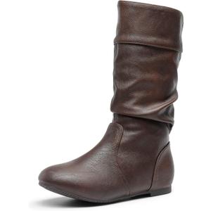 DREAM PAIRS Girl's Faux Fur Lined Knee High Winter Riding Boots(Toddler/ Little Kid/ Big Kid), Size 5 Big Kid, Brown/ Pu, BLVD-K