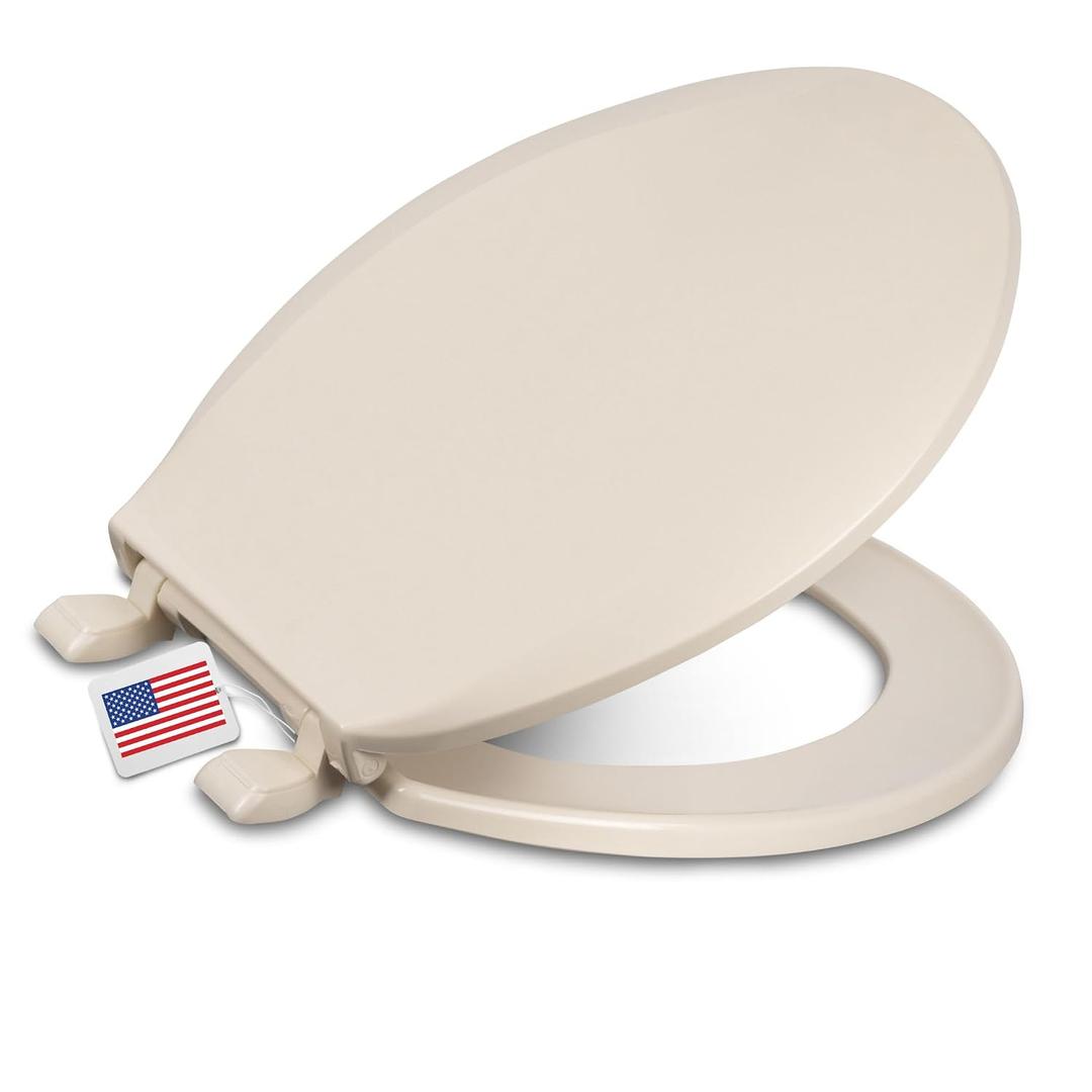 Centoco Round Toilet Seat, Standard Economy Model, Light Weight Residential, Closed Front with Cover, Plastic, Made in the USA, DSAMAZ12-106, Bone