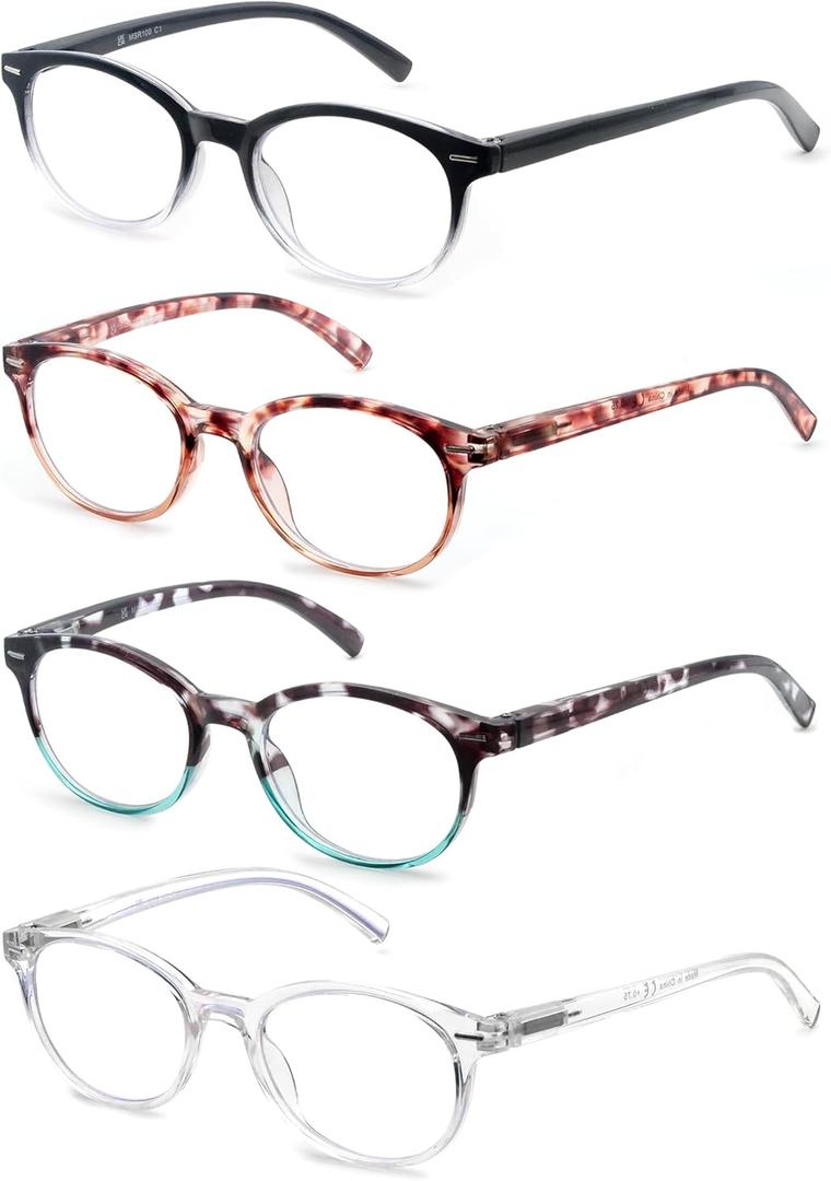 OLOMEE Blue Light Blocking Reading Glasses Women +2.50 Ladies Small Round Readers Blue Ray Circular Cheaters for Small Head/ Face Black/ Clear/ Tortoise Shell 4 Pack