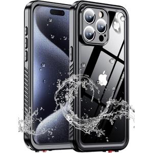 xiwxi for iPhone 15 pro case Waterproof,[IPX8 Underwater Case][Full Body Shockproof & 15FT Military Dropproof][Built-in Screen Protector][Dustproof] Clear Sound for iPhone 15 pro case 6.1 inch-Black